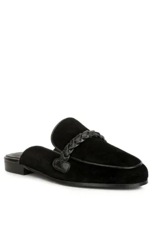 Lavinia Suede Leather Braided Detail Mules, 2 Colors