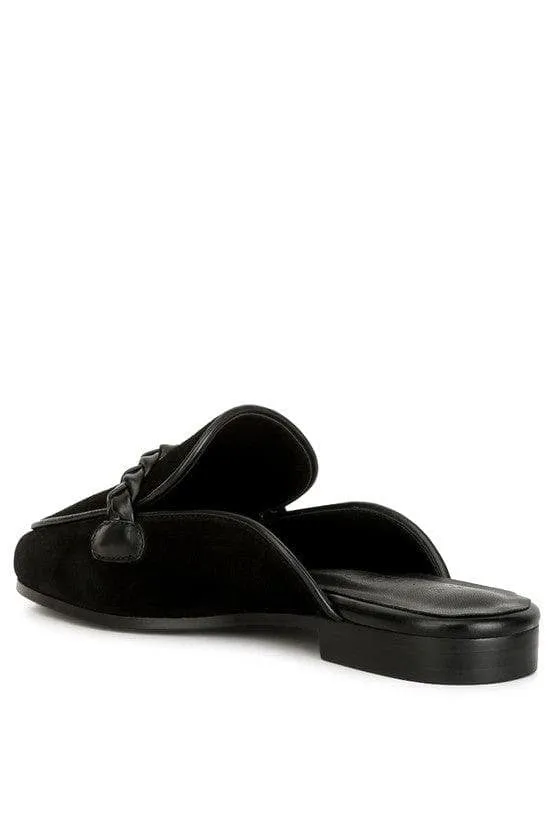 Lavinia Suede Leather Braided Detail Mules, 2 Colors