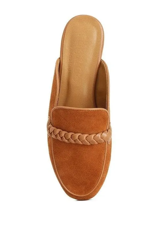 Lavinia Suede Leather Braided Detail Mules, 2 Colors