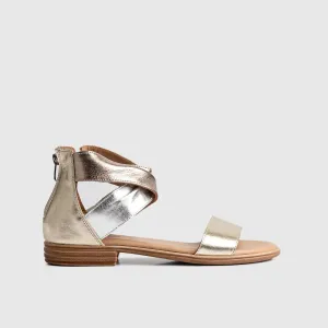 Leather Flat Comfort Sandals Gold/Silver 8548