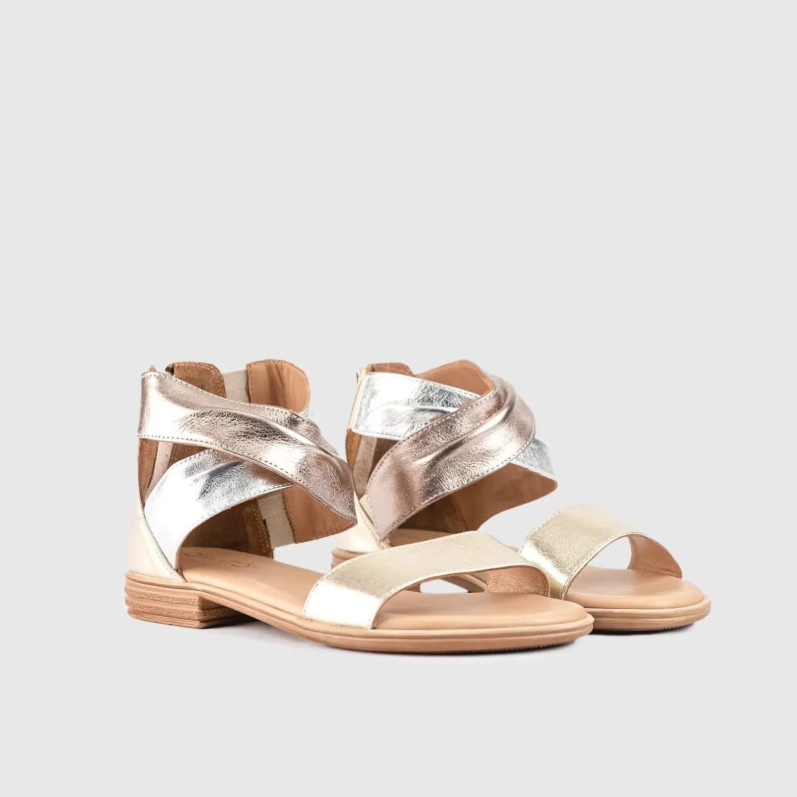 Leather Flat Comfort Sandals Gold/Silver 8548