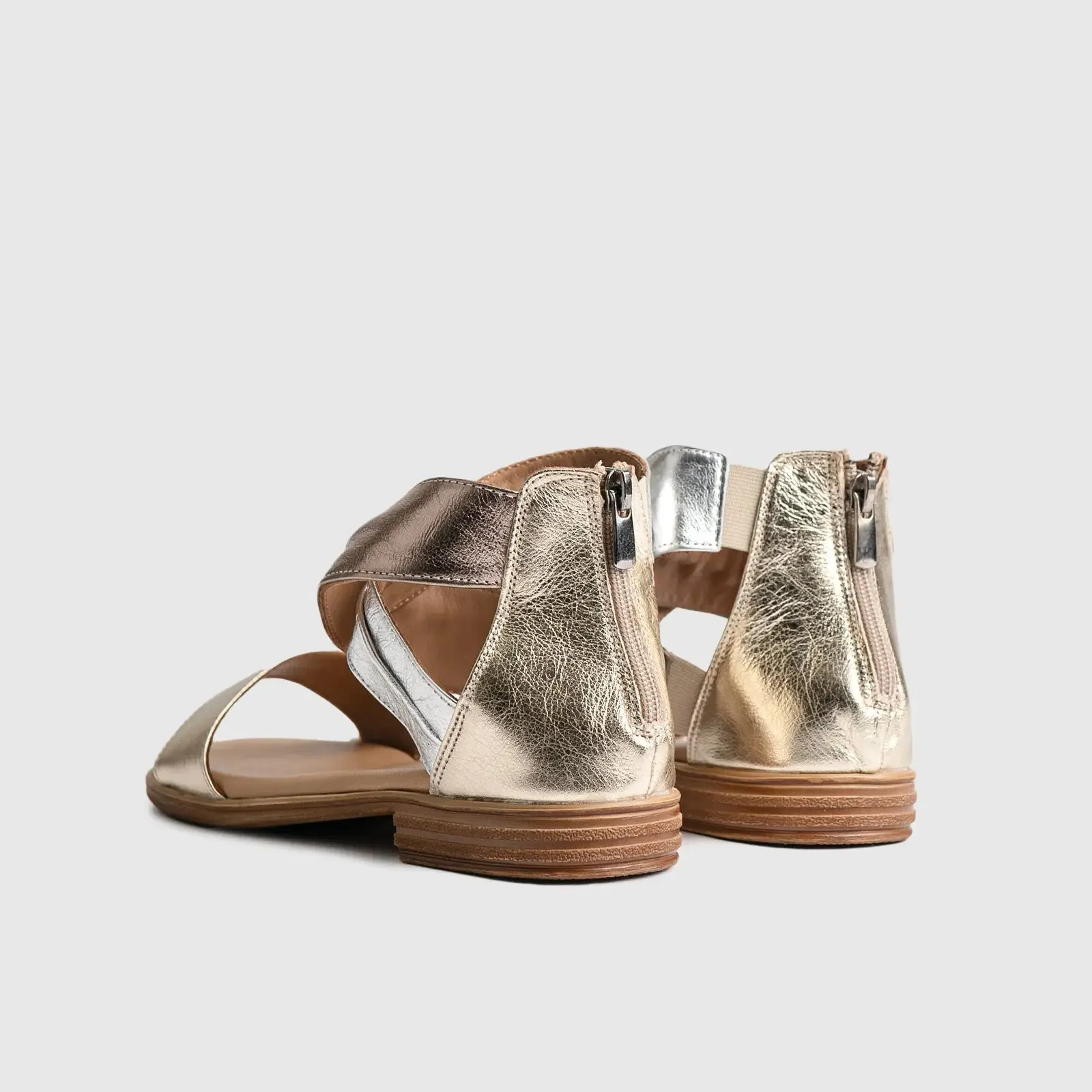 Leather Flat Comfort Sandals Gold/Silver 8548