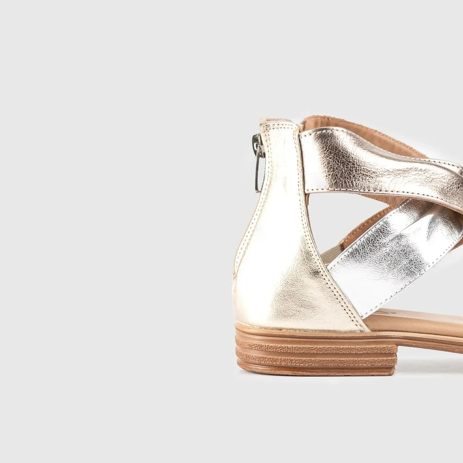 Leather Flat Comfort Sandals Gold/Silver 8548
