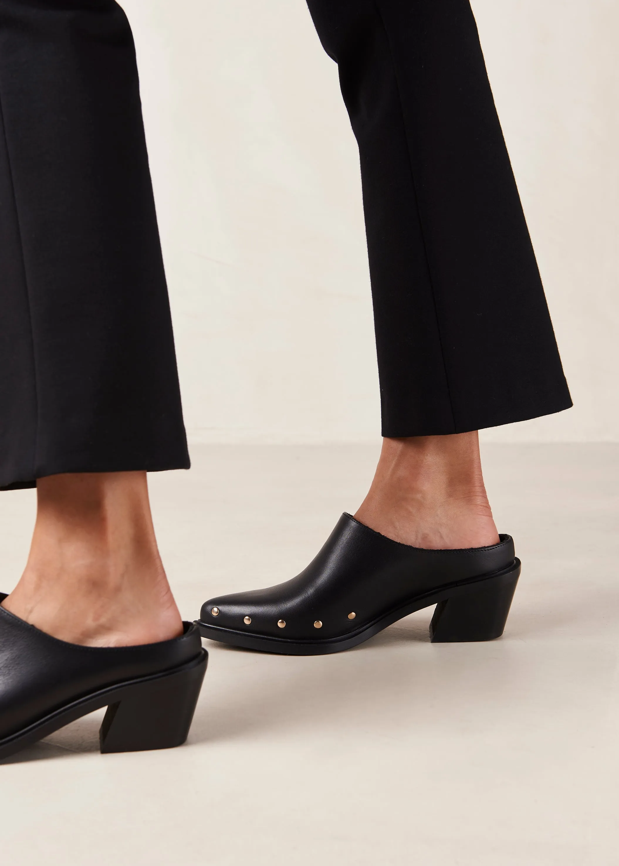 Lorenzo Black Leather Mules