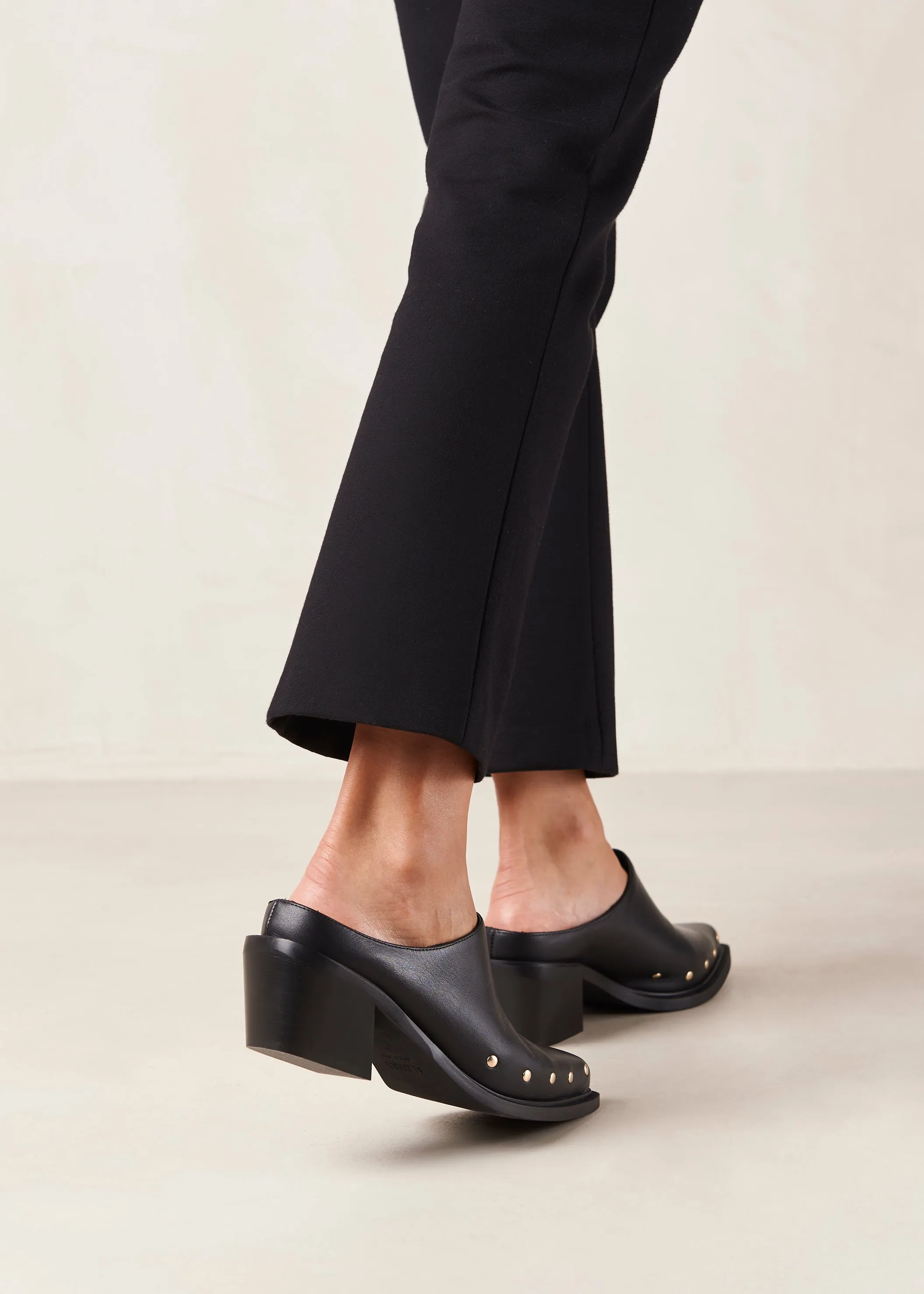 Lorenzo Black Leather Mules