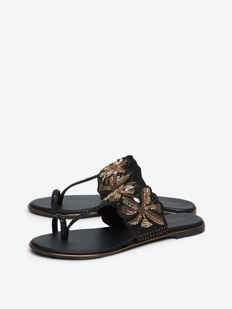 LUNA BLU Black Bead-Detailed Kolhapuri Sandals