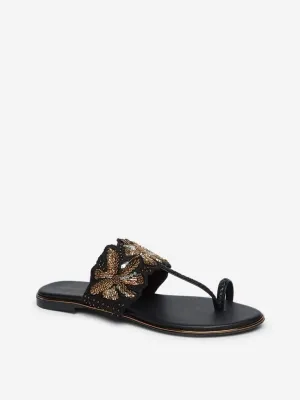 LUNA BLU Black Bead-Detailed Kolhapuri Sandals