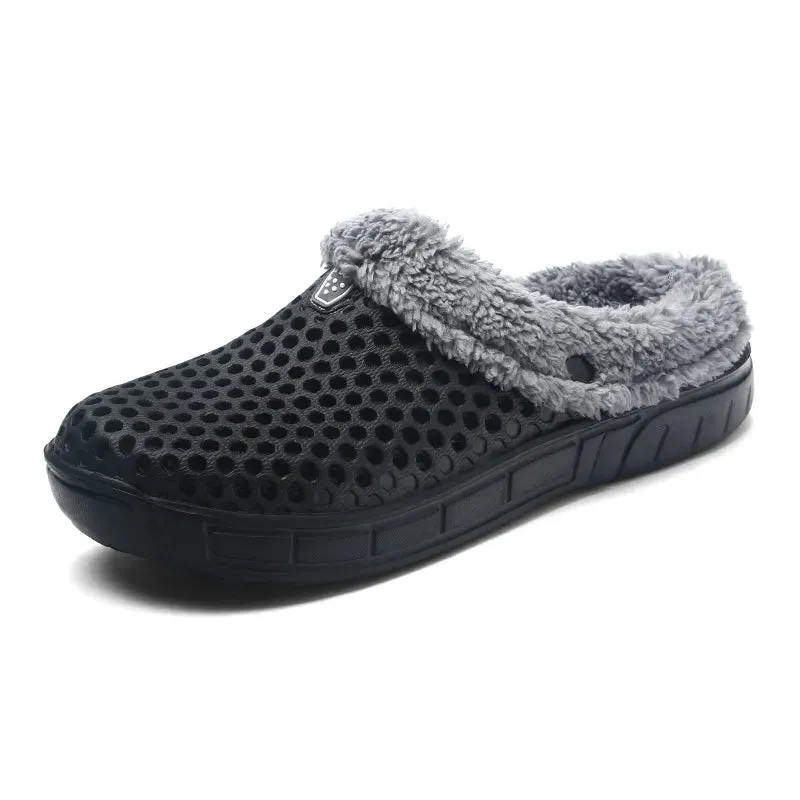 Men Fur Slippers Warm Fuzzy Plush Garden Clogs Mules