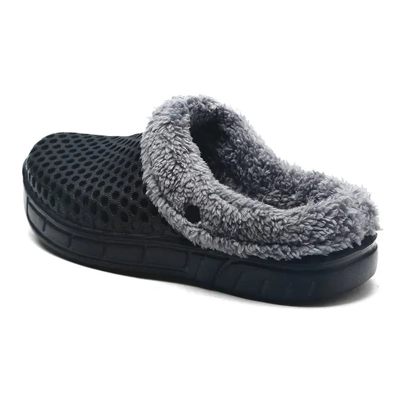 Men Fur Slippers Warm Fuzzy Plush Garden Clogs Mules