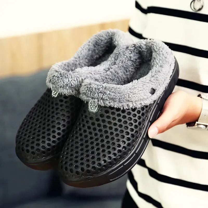Men Fur Slippers Warm Fuzzy Plush Garden Clogs Mules