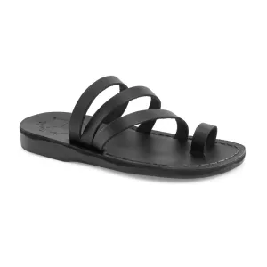 Nora - Leather Strappy Flat Sandal | Black