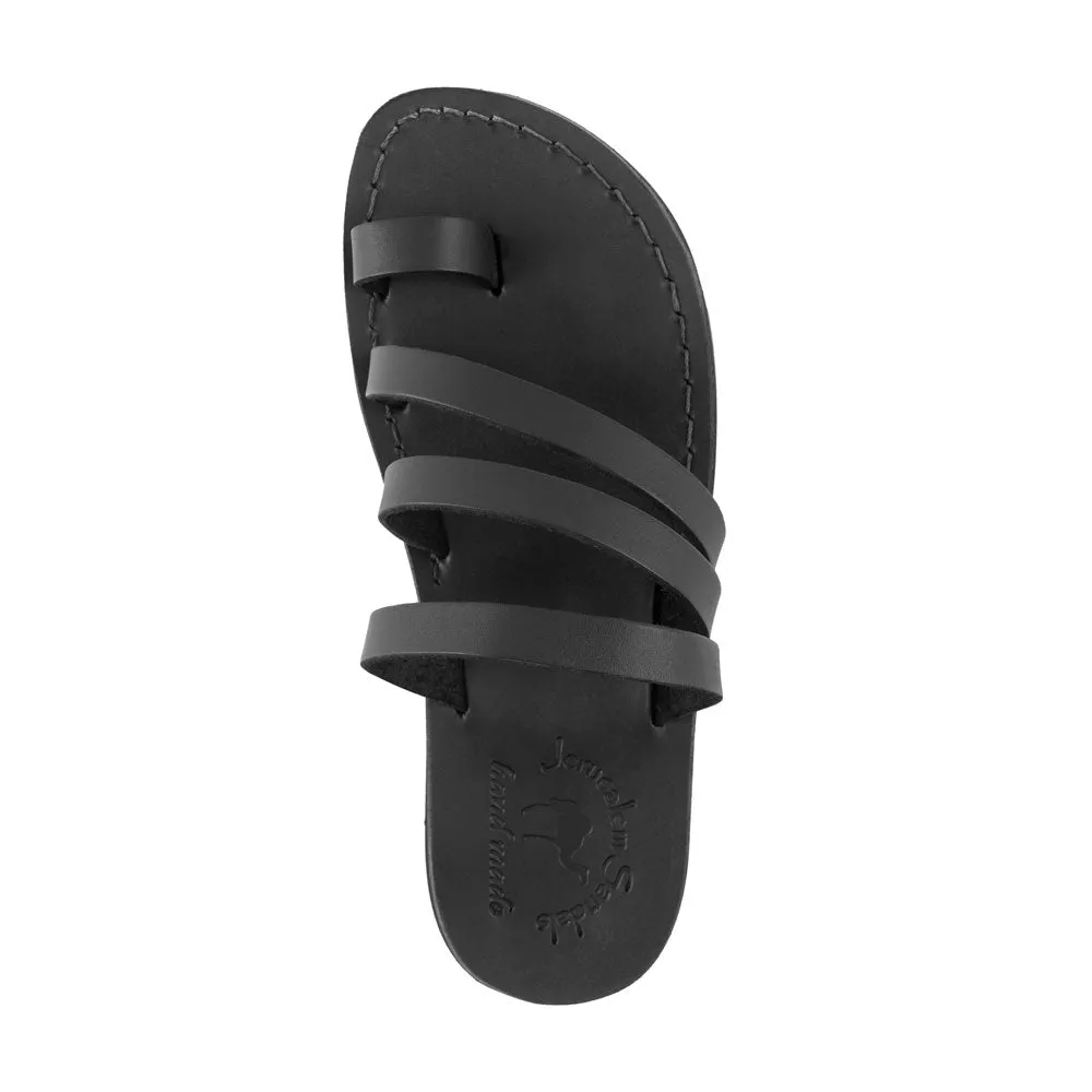 Nora - Leather Strappy Flat Sandal | Black