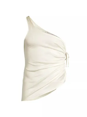 One Shoulder Silk Scrunch Lace Top