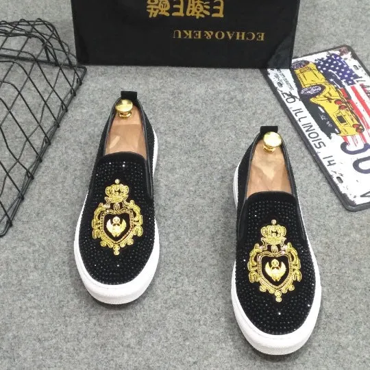 Pea shoes men's shoes spirit guy a pedal rhinestone shoes embroidery leisure loafers trend lazy shoes