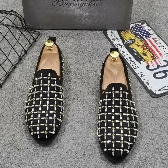 Pea shoes men's shoes spirit guy a pedal rhinestone shoes embroidery leisure loafers trend lazy shoes