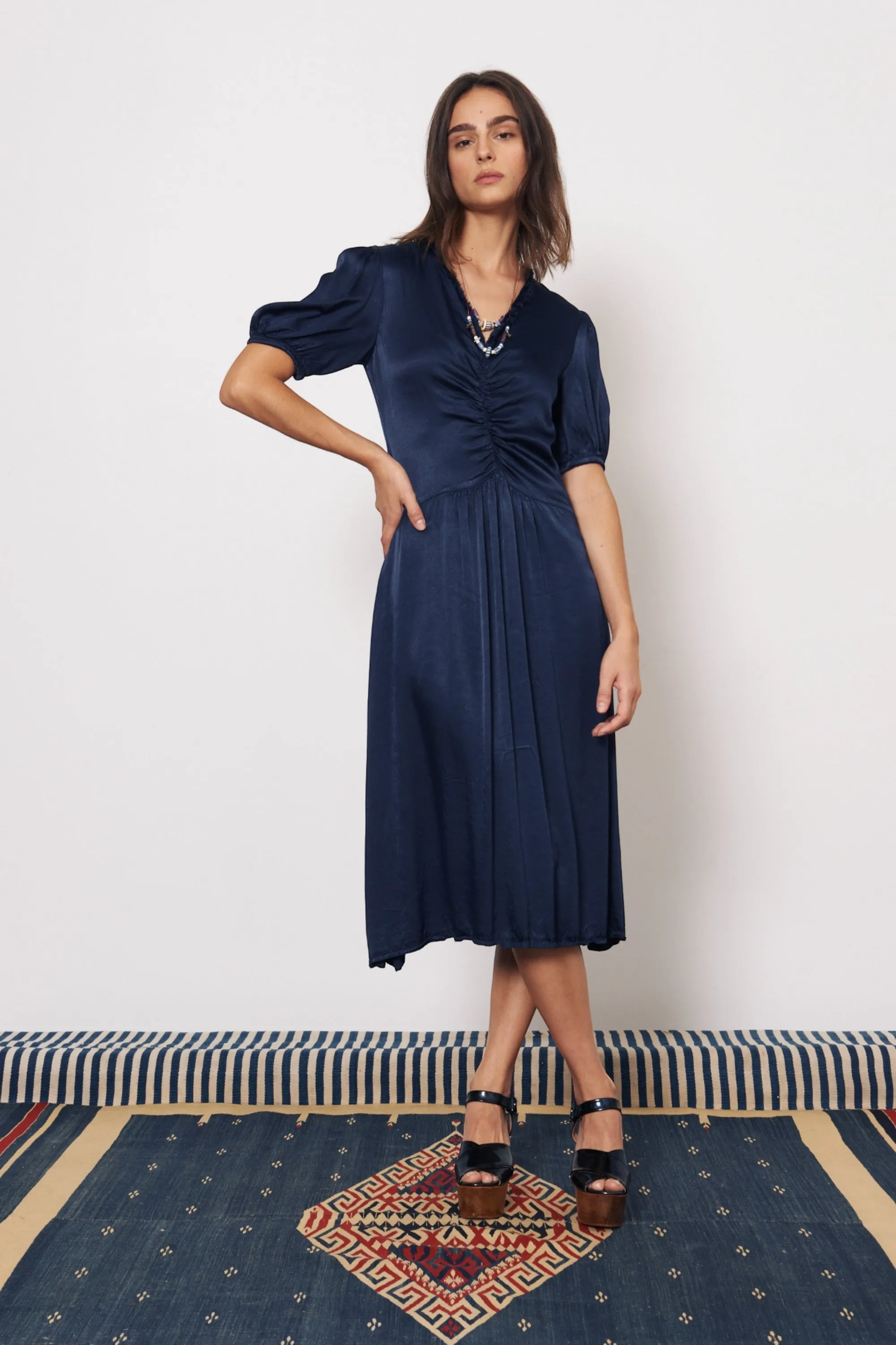 Pebble Satin Midnight Lagos Midi Dress