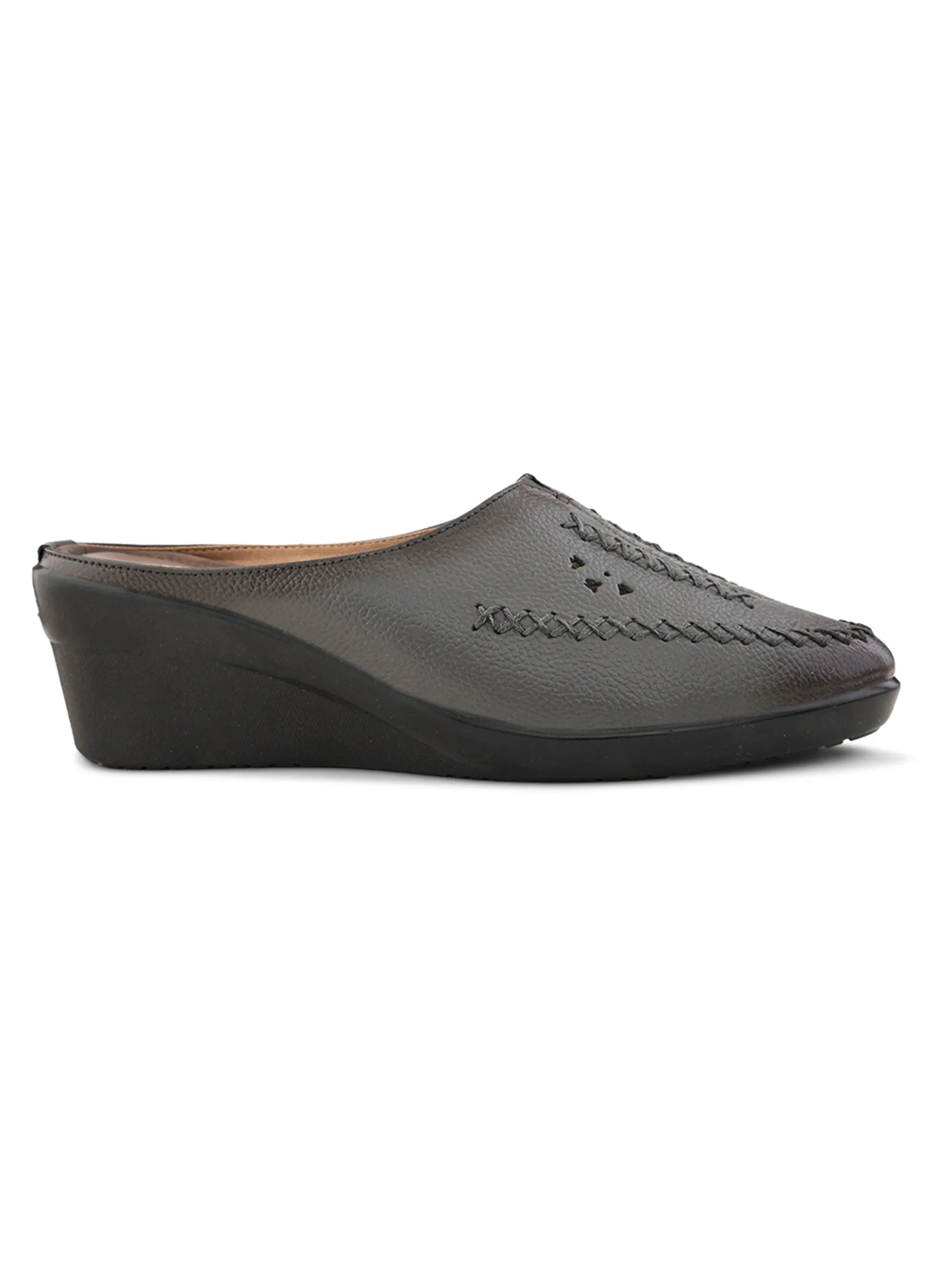Pelle Albero Female's Grey Leather Wedge Heel Mules