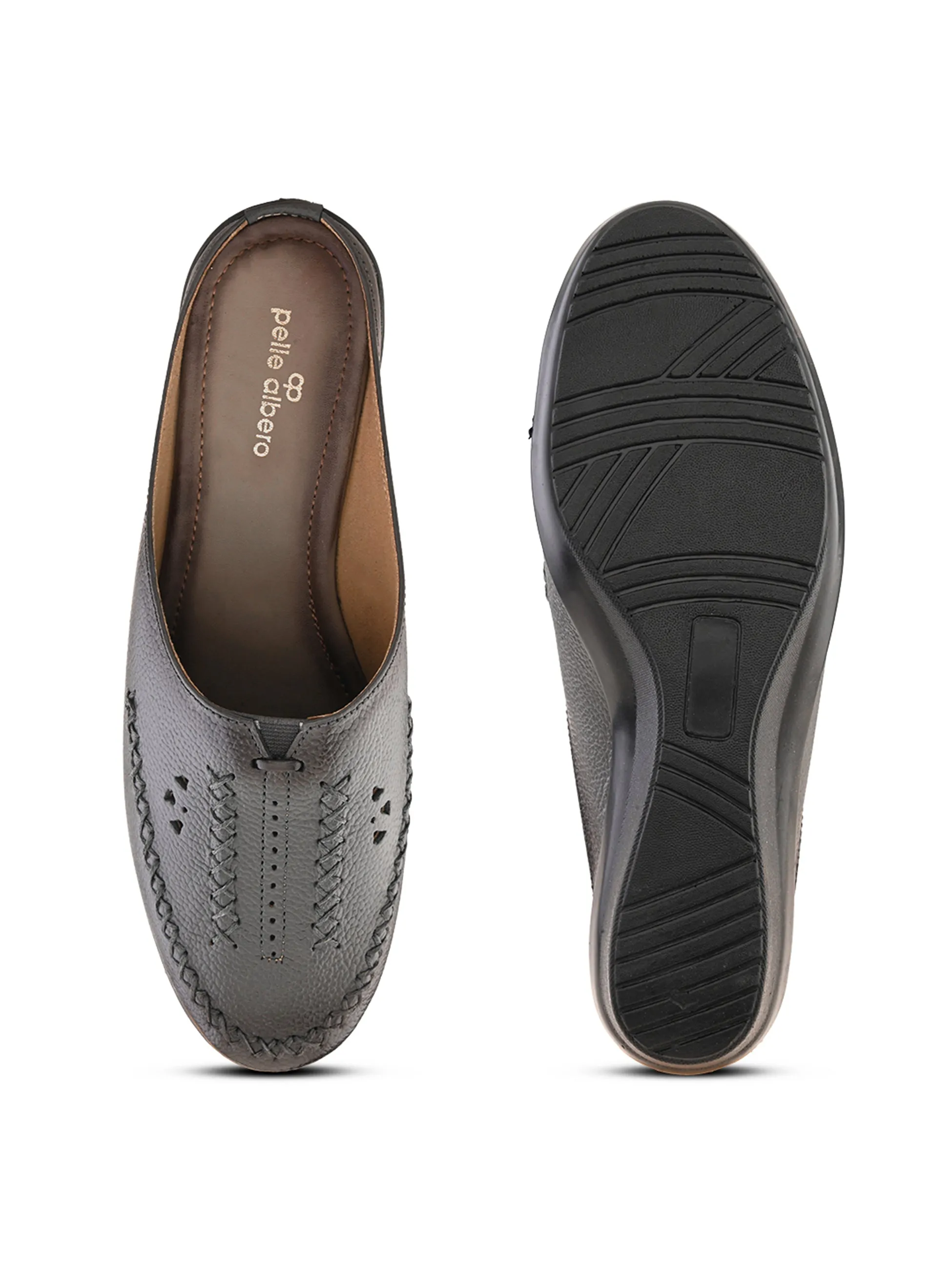 Pelle Albero Female's Grey Leather Wedge Heel Mules