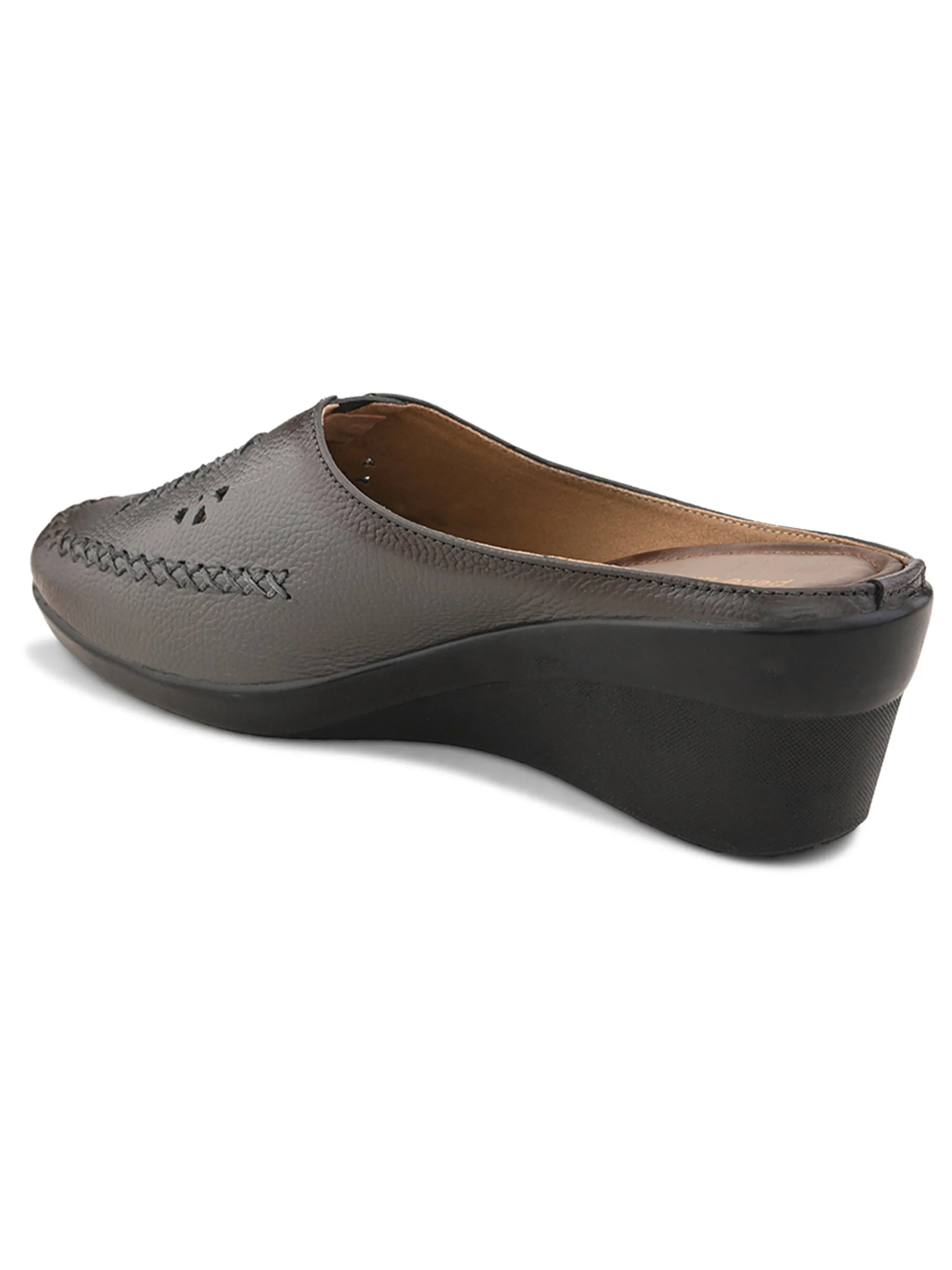 Pelle Albero Female's Grey Leather Wedge Heel Mules