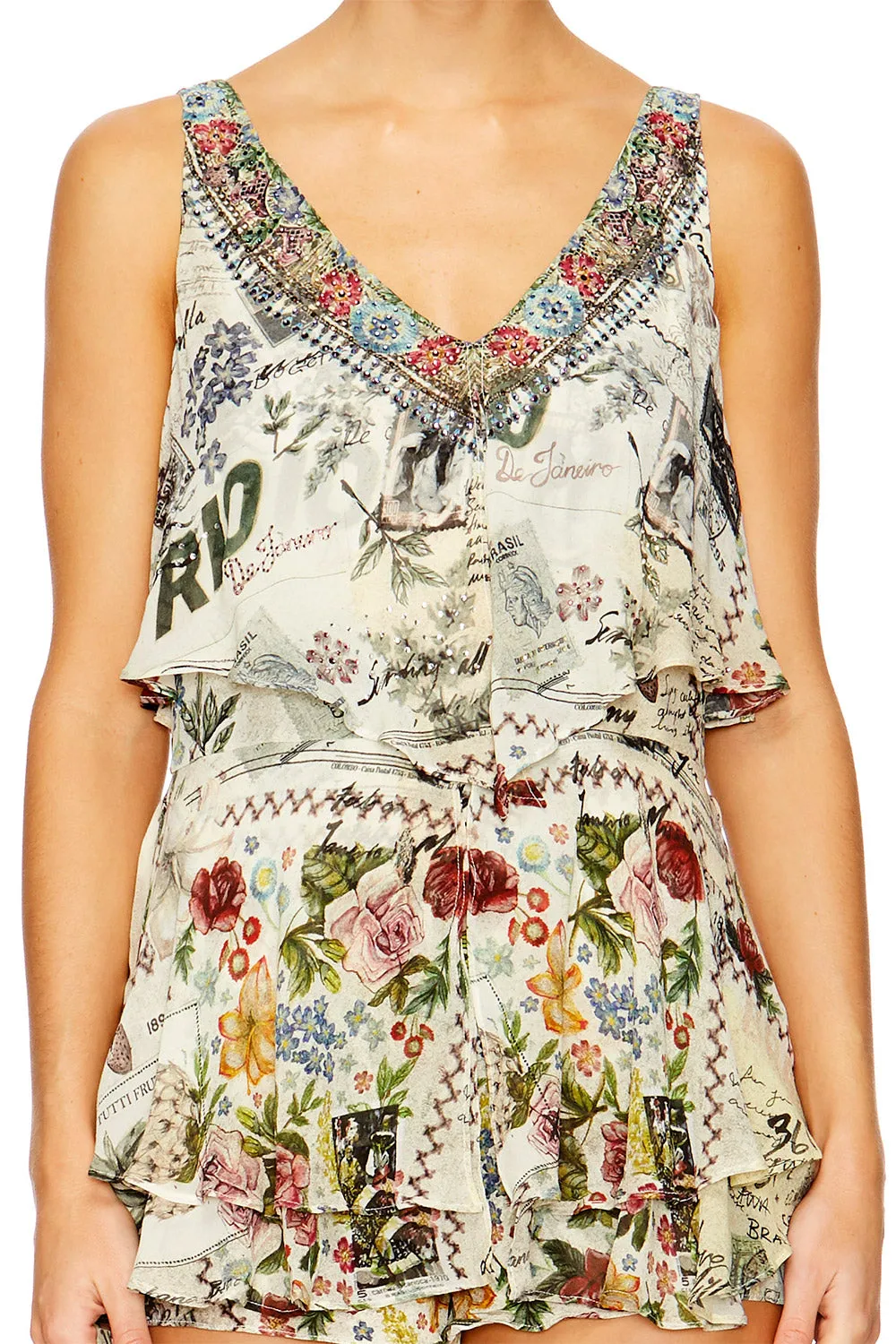 PLAYSUIT WITH TIERED OVERLAY MEMORY LANE