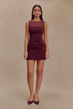 Posie Suiting Belted Mini Dress - Mahogany