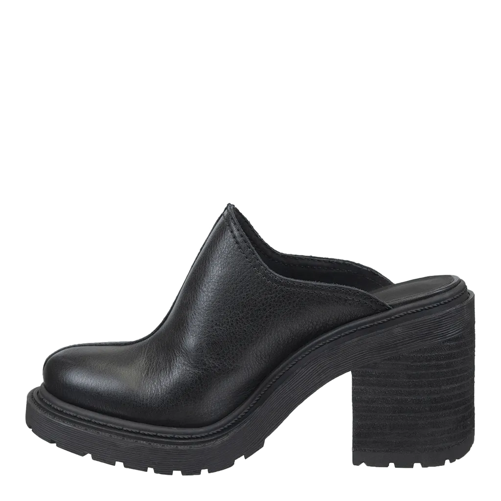RISE in BLACK Heeled Mules