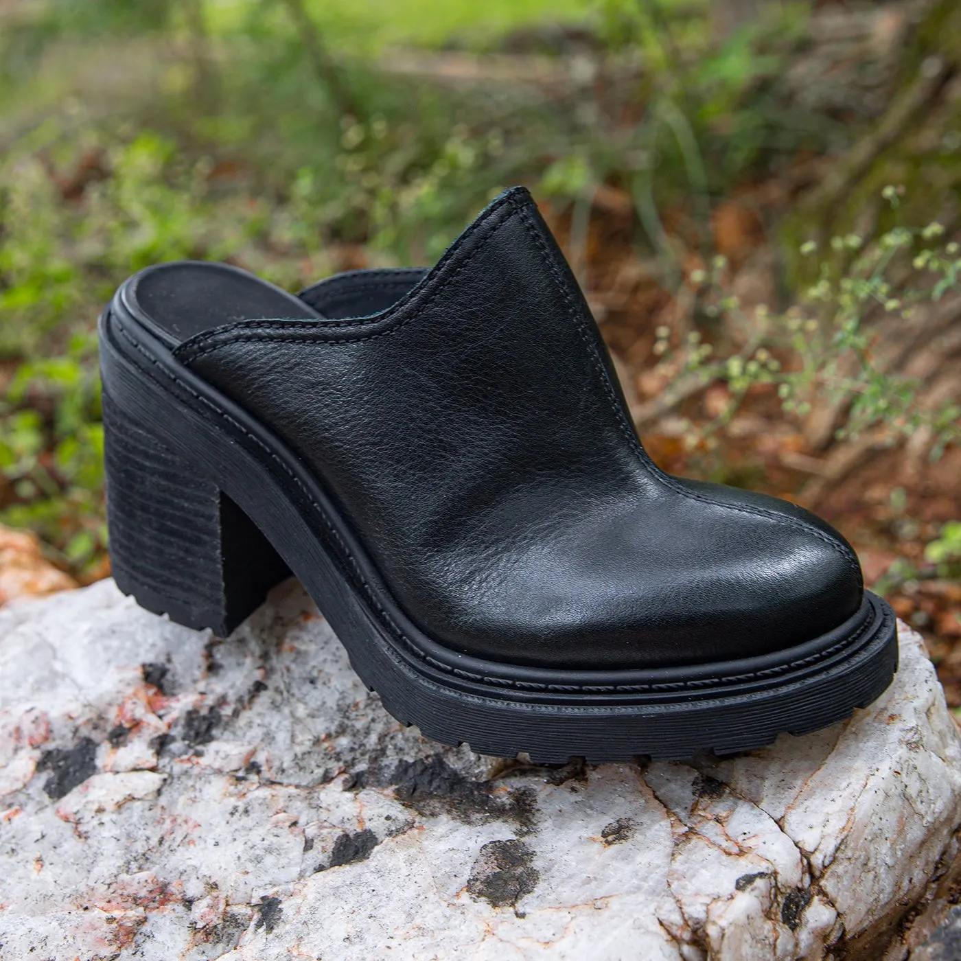 RISE in BLACK Heeled Mules