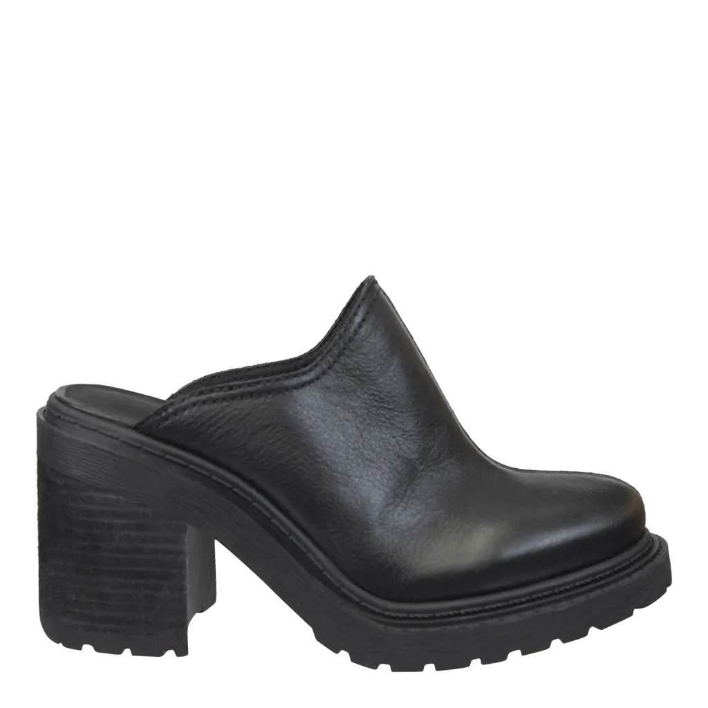 RISE in BLACK Heeled Mules