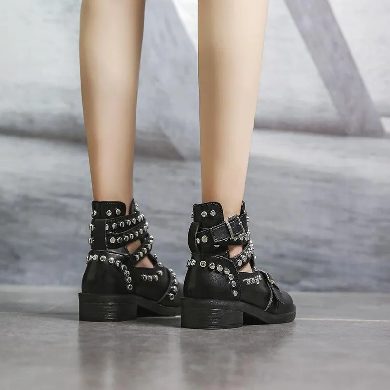 Round head stylish metal rivet belt buckle Martin boots women's boots.