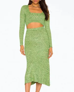 Skye Cutout Ribbed-Knit Midi Dress in Marled Lime | Marled Lime