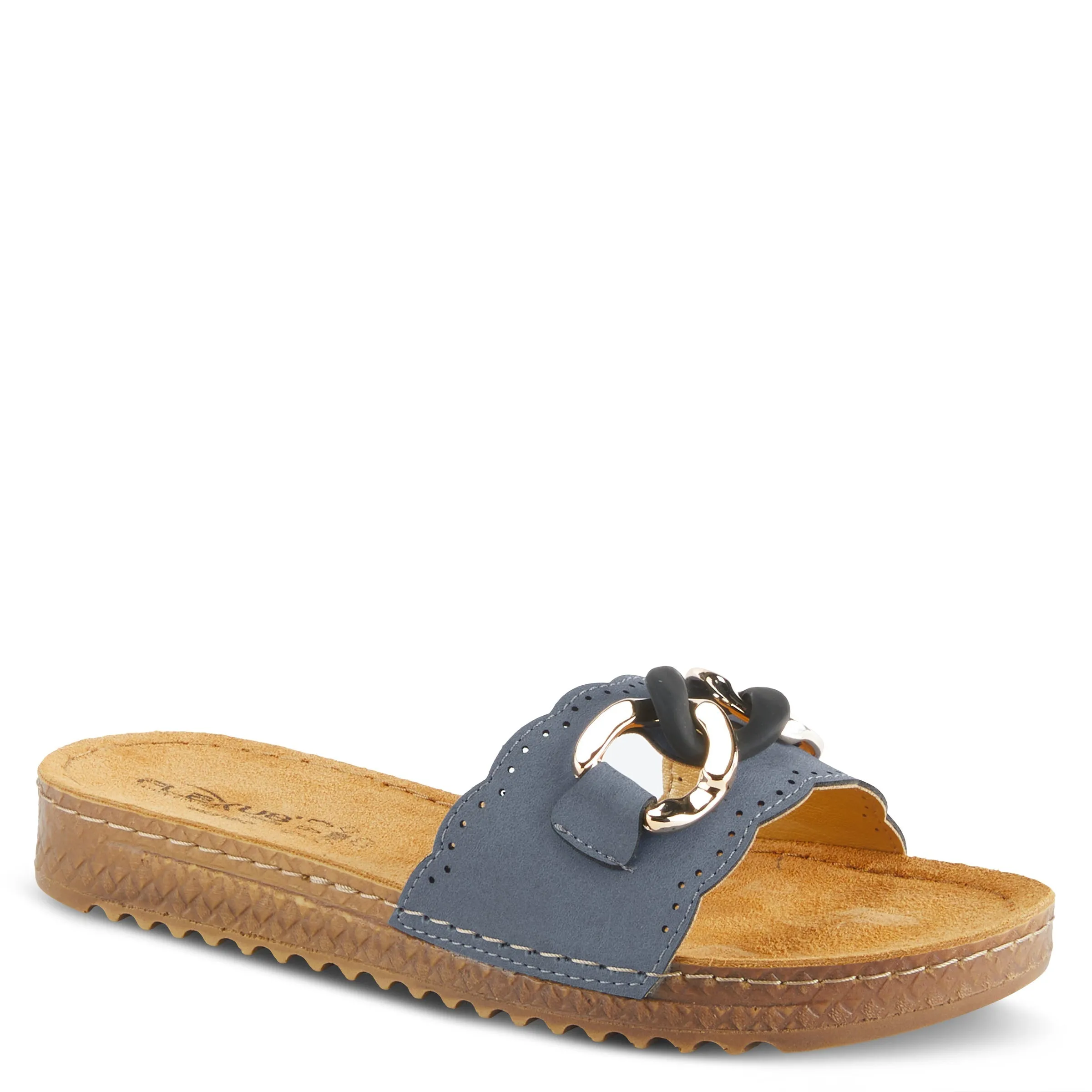 Spring Step Shoes  Flexus Janey Slide Sandals Women’s Leather Gold Chain 2023