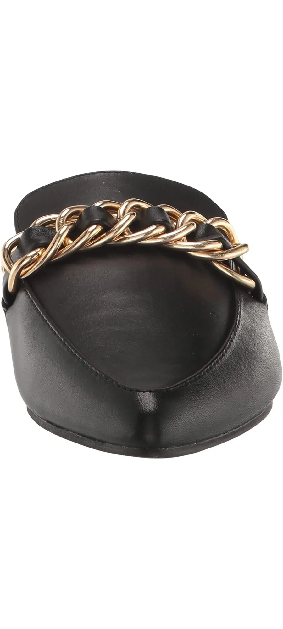 Steve Madden Faine Black Leather Pointed Toe Slip On Chain Detail Flat Mules