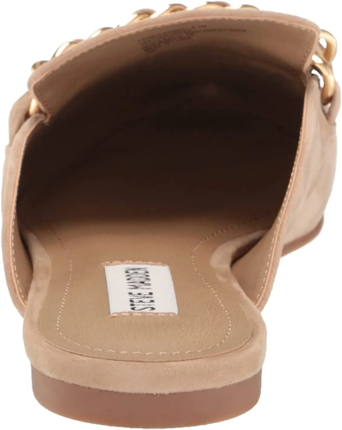 Steve Madden Faine Tan Suede Pointed Toe Slip On Chain Detail Flat Fashion Mules