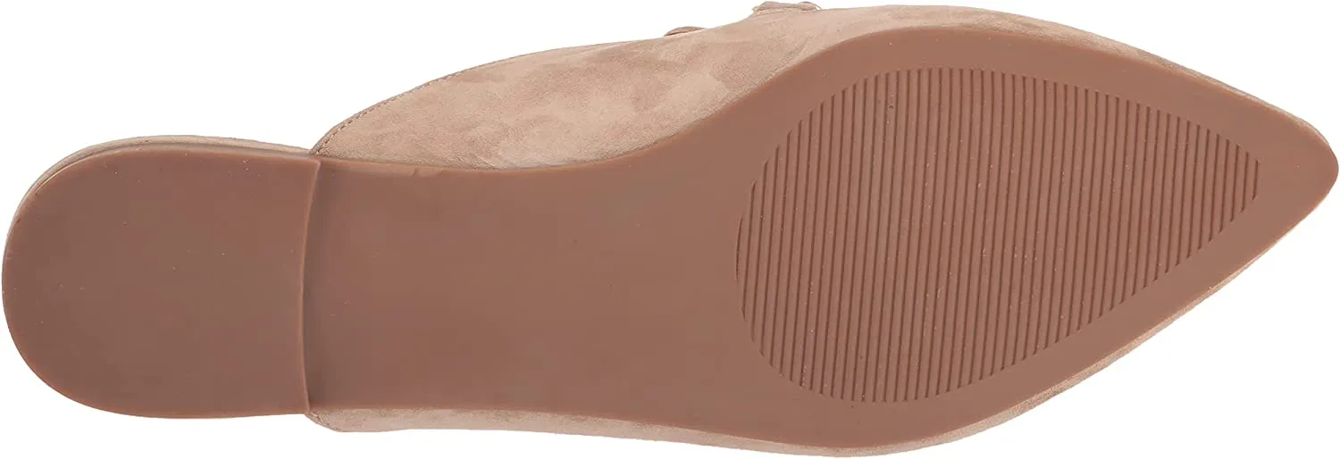 Steve Madden Faine Tan Suede Pointed Toe Slip On Chain Detail Flat Fashion Mules