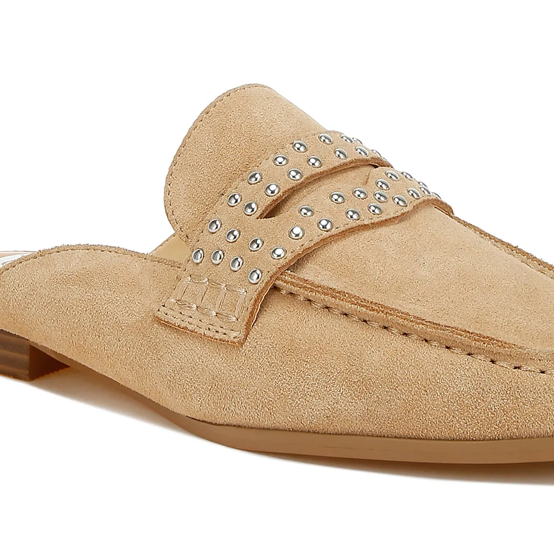 Stud Embellished Penny Strap Mules