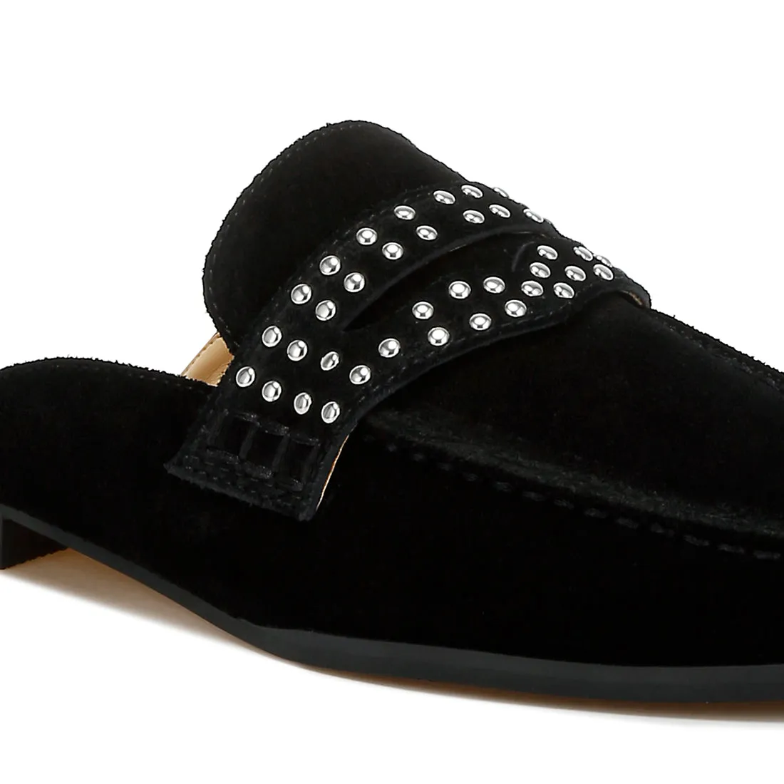 Stud Embellished Penny Strap Mules