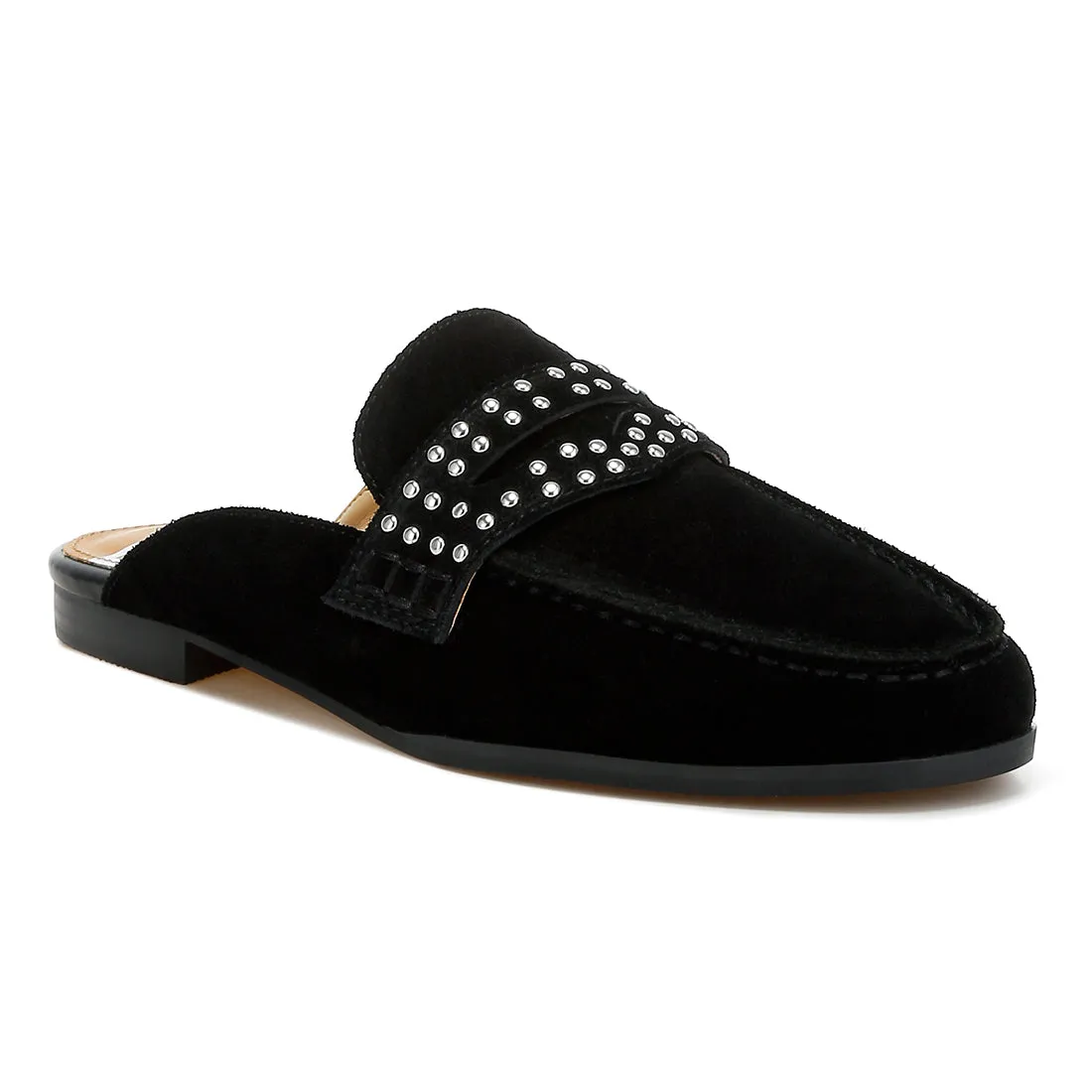 Stud Embellished Penny Strap Mules
