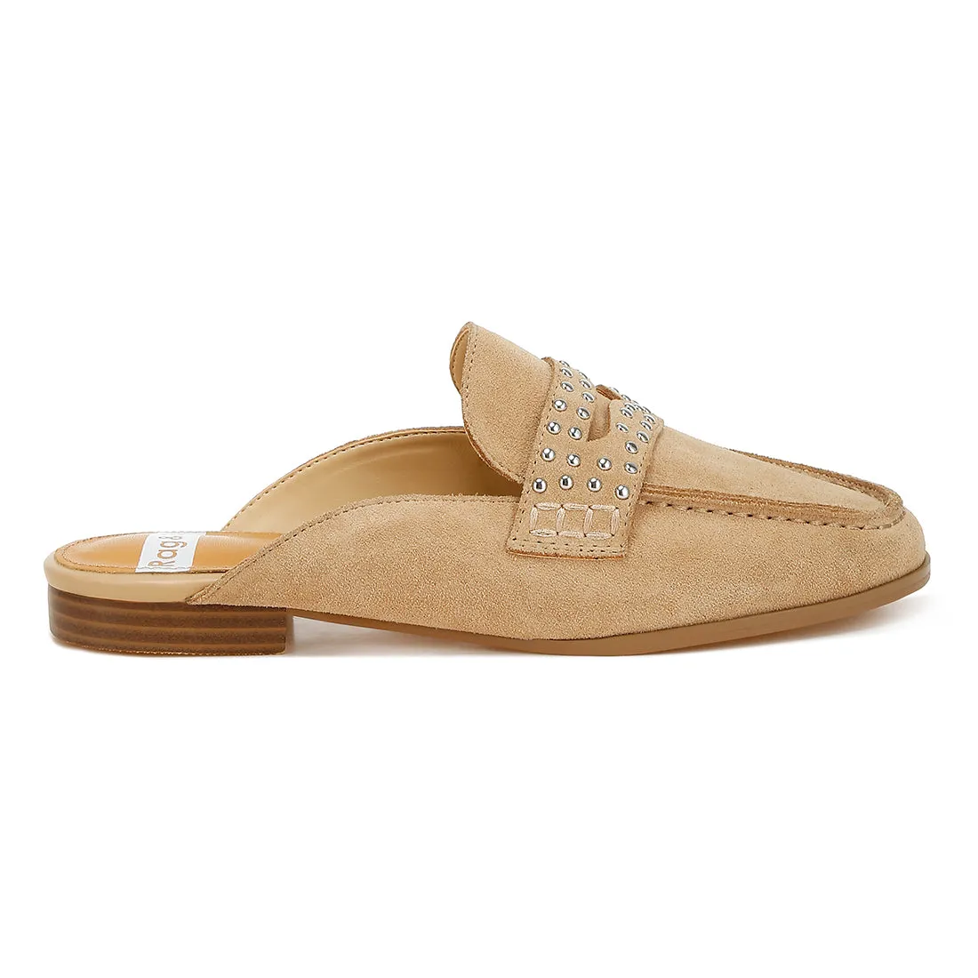 Stud Embellished Penny Strap Mules