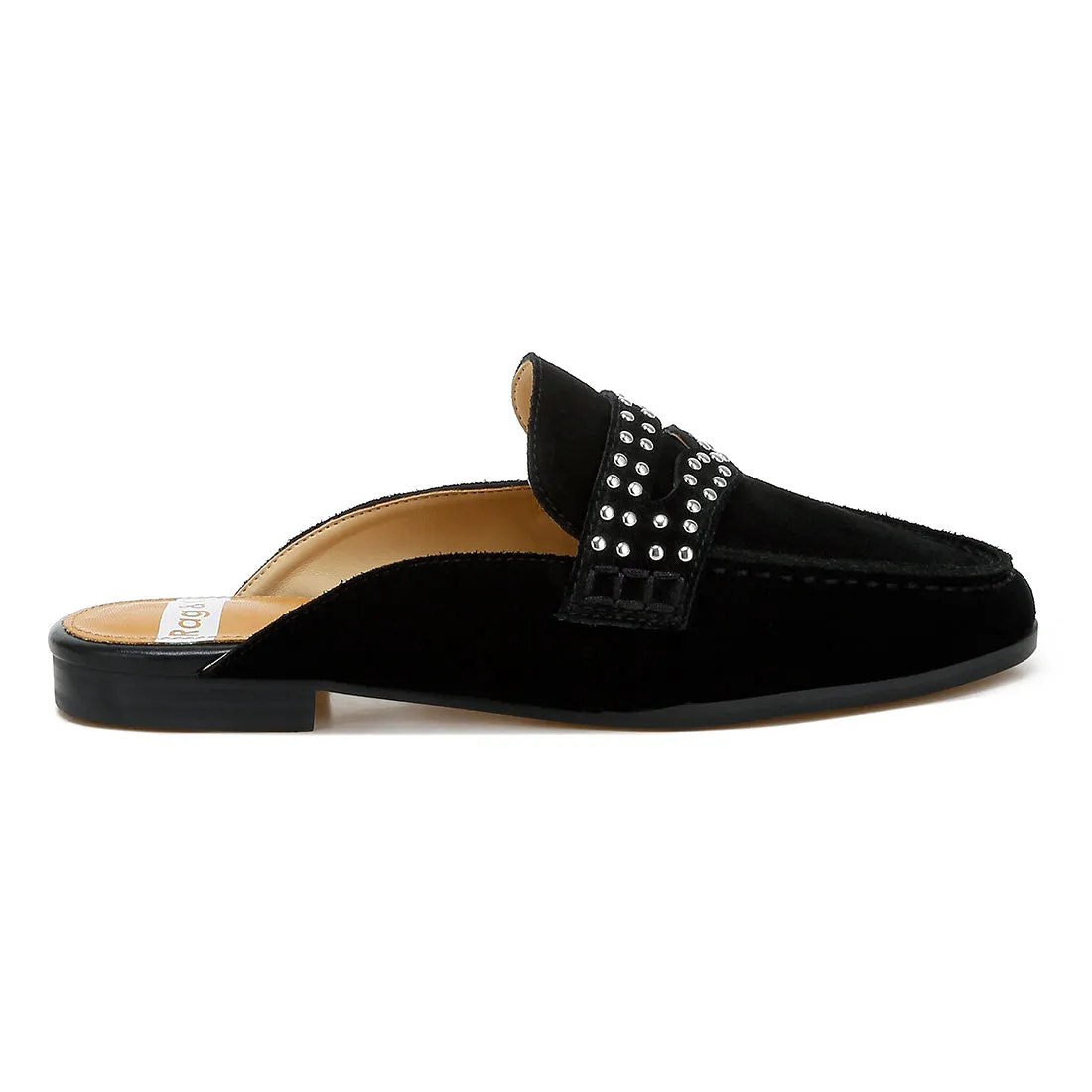 Stud Embellished Penny Strap Mules