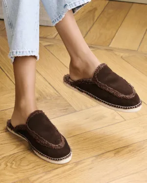 Suede Mules With Faux Fur - R57ME - Cortina Cocoa