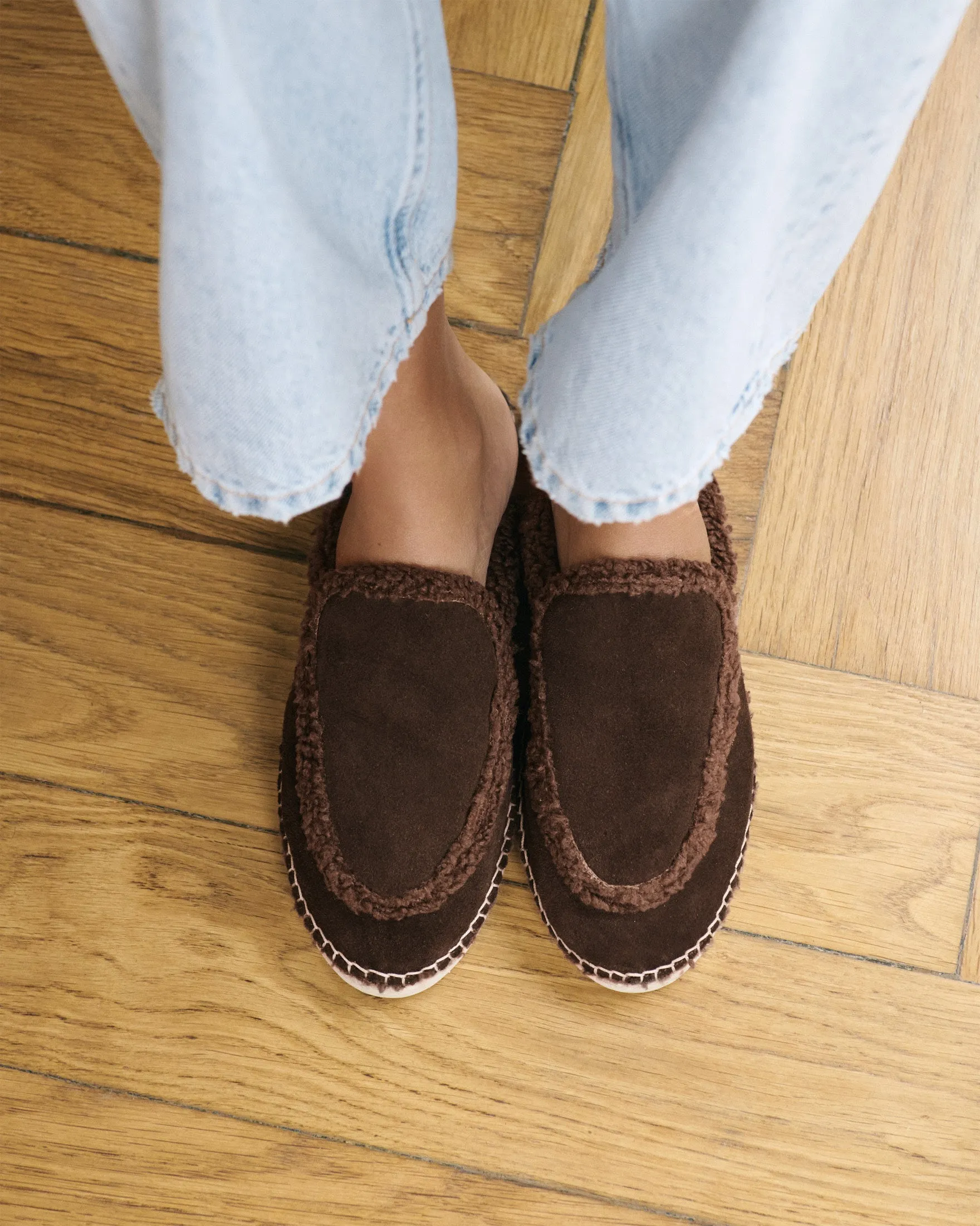 Suede Mules With Faux Fur - R57ME - Cortina Cocoa