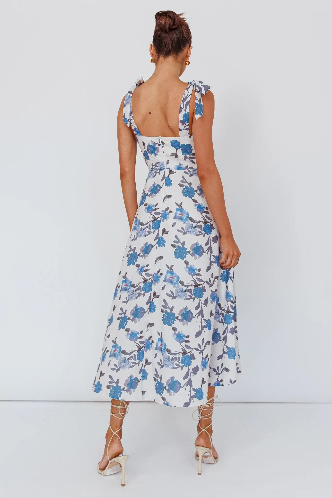 Sweet Pea Tied Bust Midi Dress Flower Blue