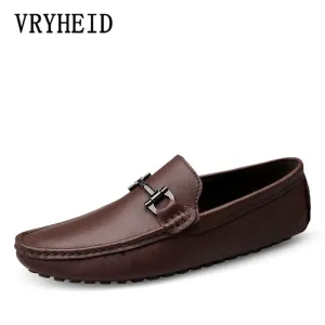 VRYHEID Men Loafers  Formal Luxury Genuine Leather Shoes Fashion Men Boat Shoes Brand Men Casual Leather Shoes Male Flat Shoes
