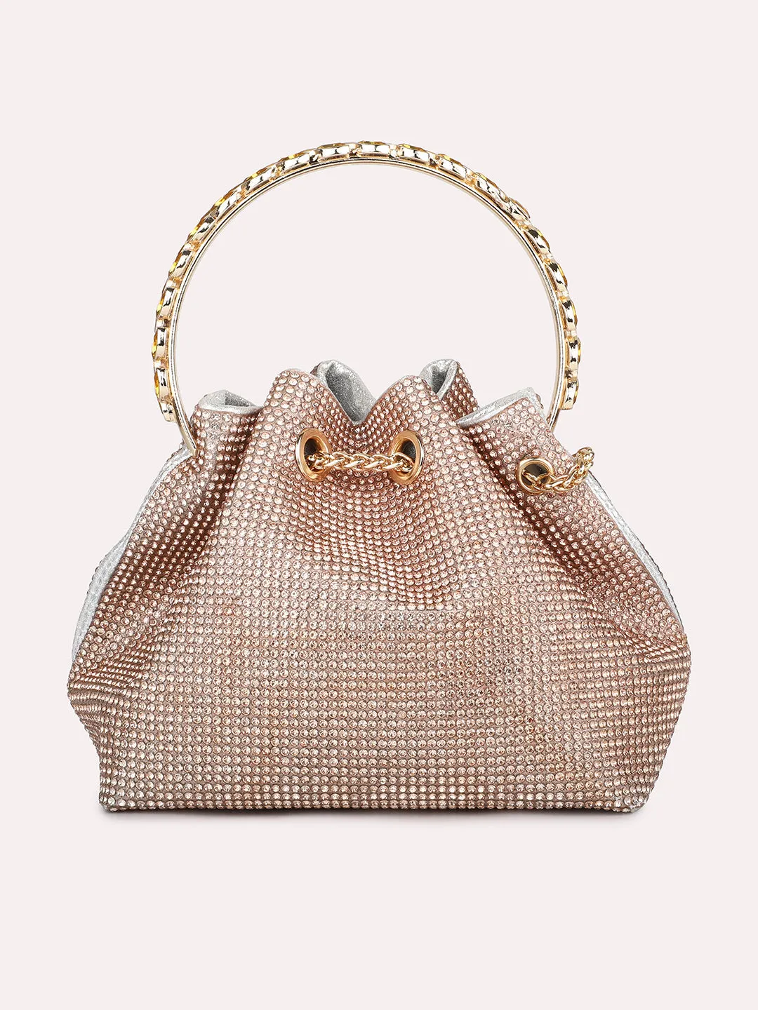 Women Rose Gold Embellished Wrist Loop Potli with Sling