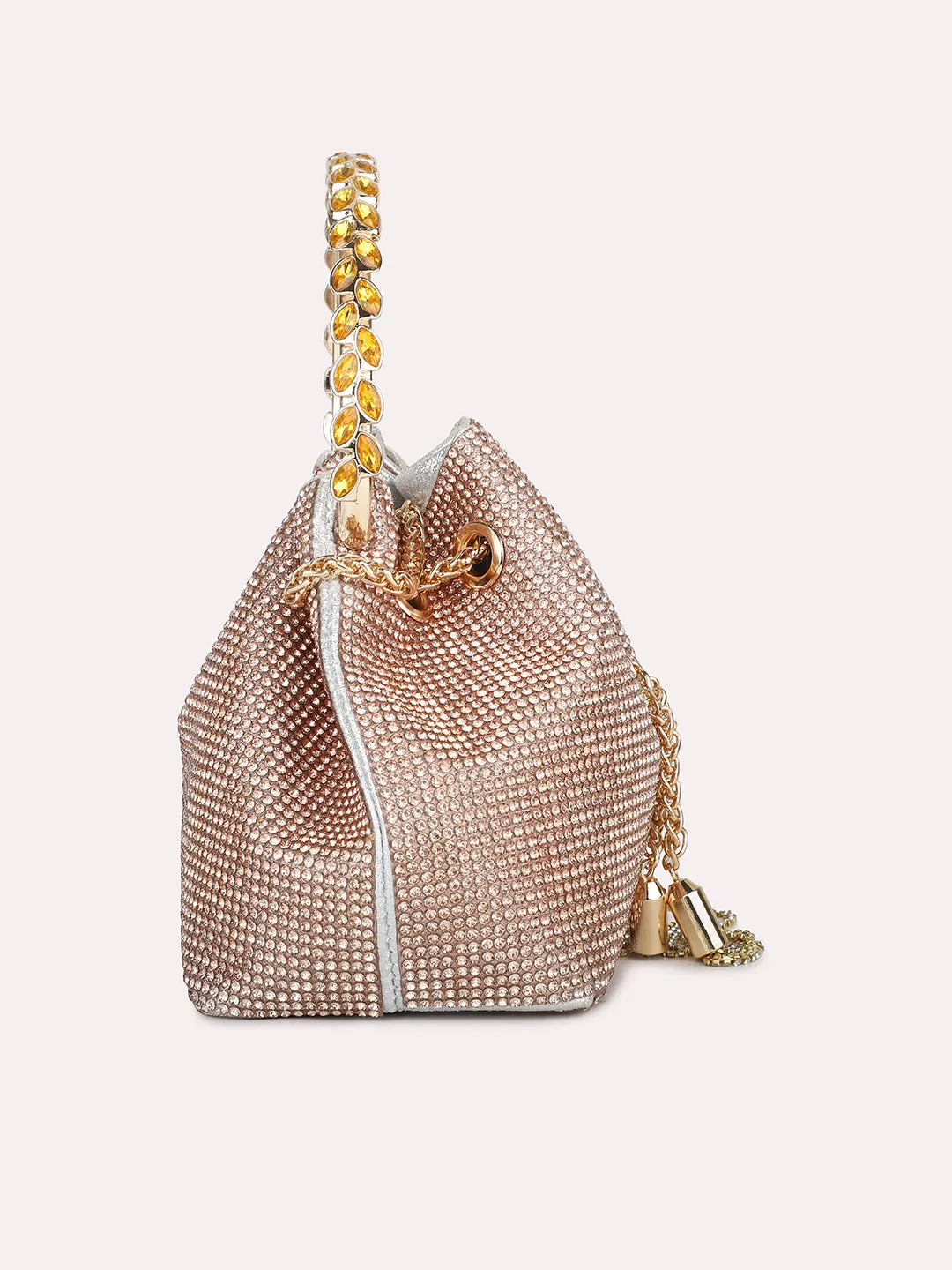 Women Rose Gold Embellished Wrist Loop Potli with Sling