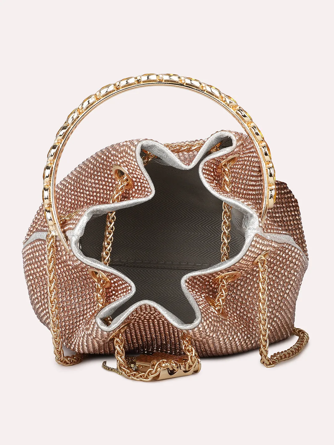 Women Rose Gold Embellished Wrist Loop Potli with Sling
