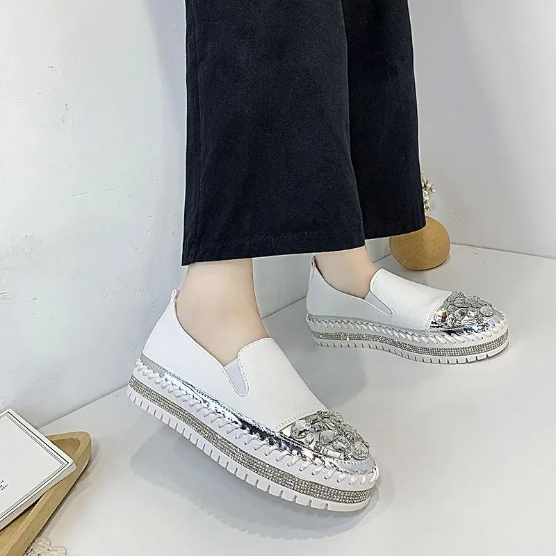 Women's breathable rhinestone loafers