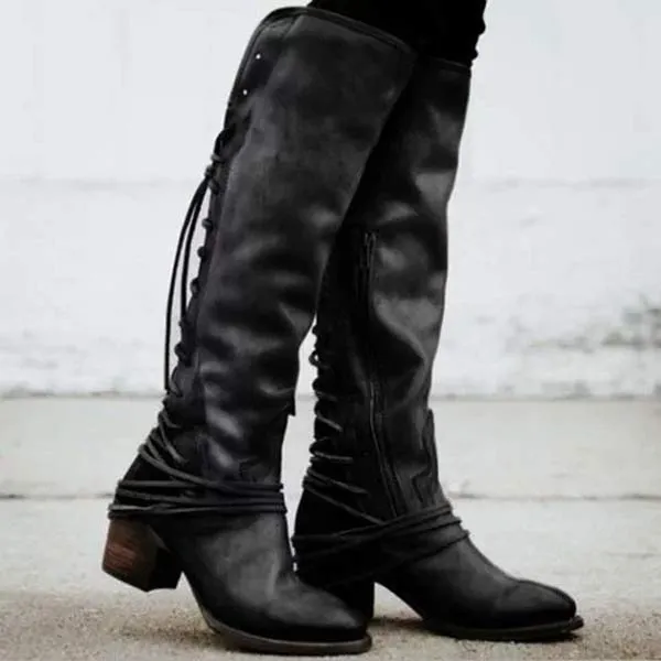 Women'S Vintage Round Toe Side Zip Block Heel Rider Boots 40681394