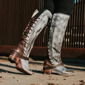 Women'S Vintage Round Toe Side Zip Block Heel Rider Boots 40681394