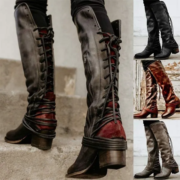 Women'S Vintage Round Toe Side Zip Block Heel Rider Boots 40681394
